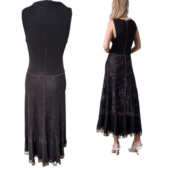 90'S VINTAGE Rozae Nichols Black Lace Whimsy Goth Midi Dress size Medium - Picture 5 of 6